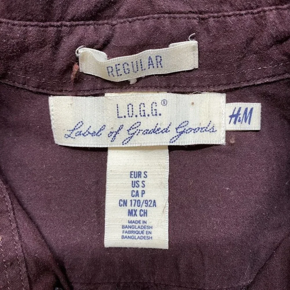 L.O.G.G. by H&M Regular Fit Button Down Burgundy Casual Shirt Men's Size Small - Picture 2 of 8